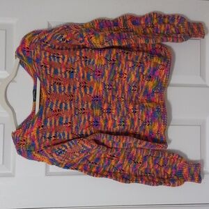 Wild Fable, sz L, crocheted, multi color crop sweater in pink, blue & green. Fli